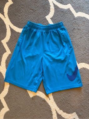 Nike Bright Blue Boys' Athletic Shorts with Navy Swoosh